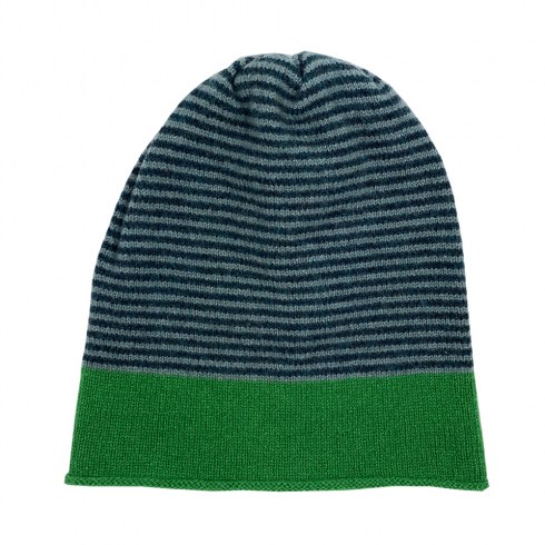 striped beanie blues with green border